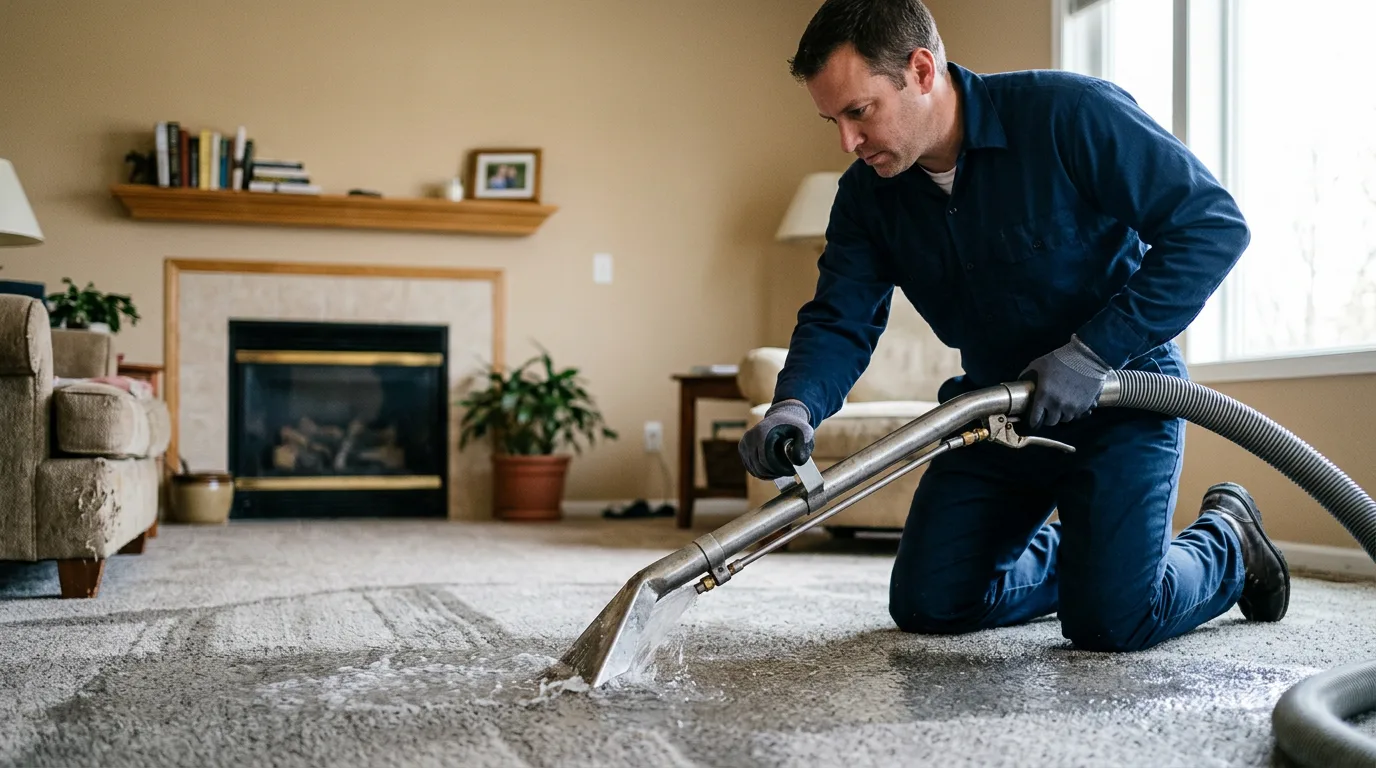 Water damage restoration technician working near Almena, KS